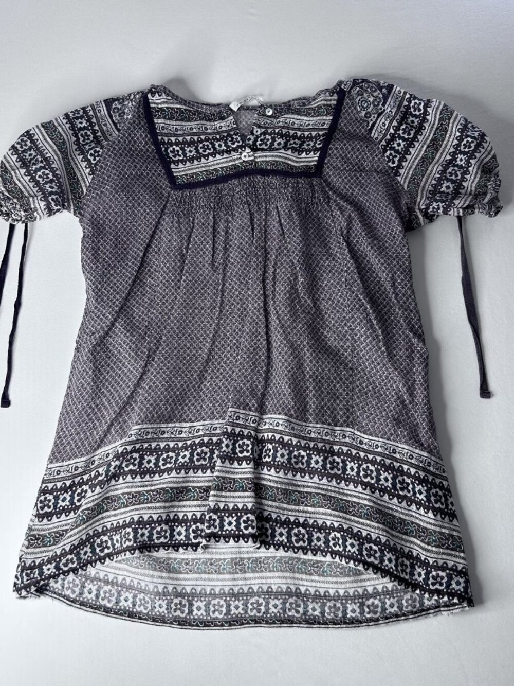 Zara Basic Boho Paisley Print Square-Neck Peasant Blouse, Size L